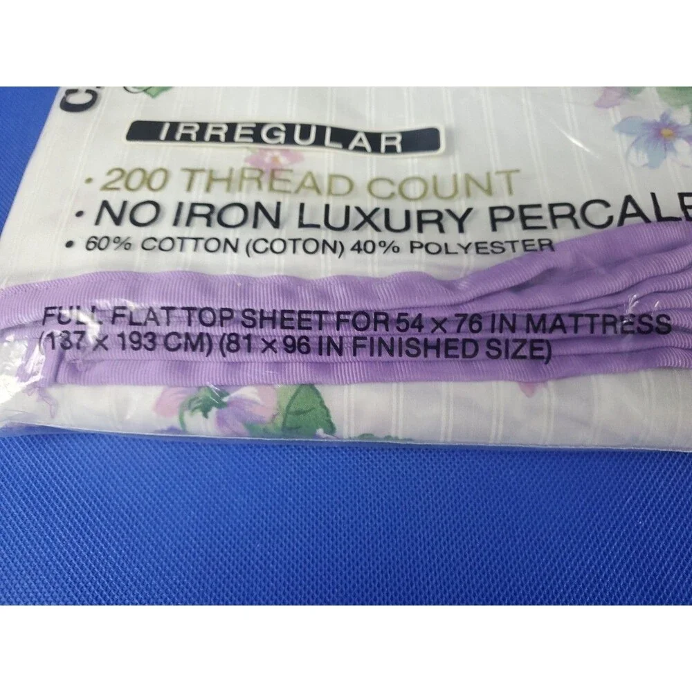 Vtg Cannon Monticello Full & Flat Sheet 200 Thread Count NOS Flowers Purple USA
